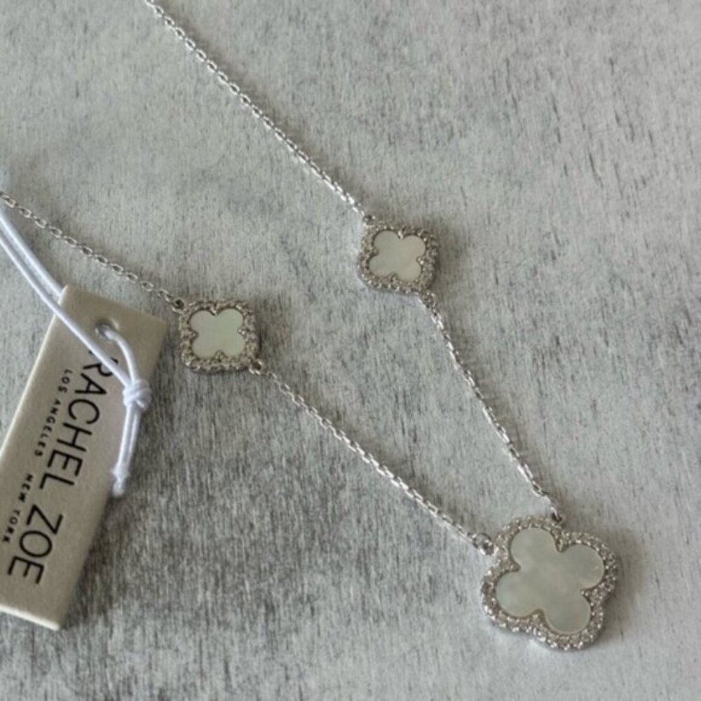 Rachel Zoe Sterling Silver 925 Necklace W 3 Mother Of Pearl Clovers - Picture 16 of 16